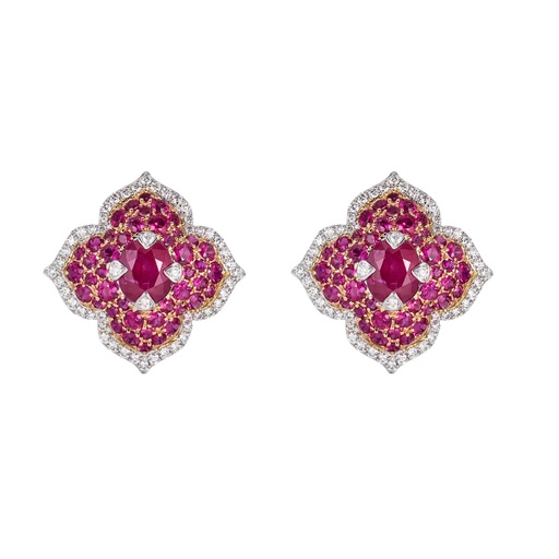 [E5136-OVRUB] Rose Gold Pasha Stud Earrings - Ruby