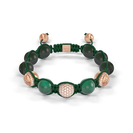 [D227088] Shamballa Jewels Rose Gold Diamond & Emerald 10mm Braided Bead Bracelet