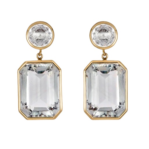 [E4634-WT] Rose Gold Pietra Drop Earrings - White Topaz