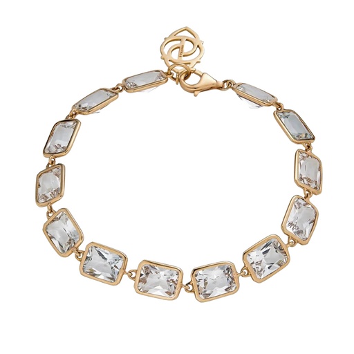 [B4573-WT] Rose Gold Pietra Emerald Cut Bracelet - White Topaz