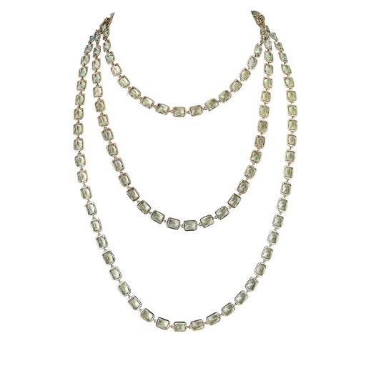 [N5999-GRAM72] Rose Gold Pietra Emerald Cut Chain Necklace - Green Amethyst