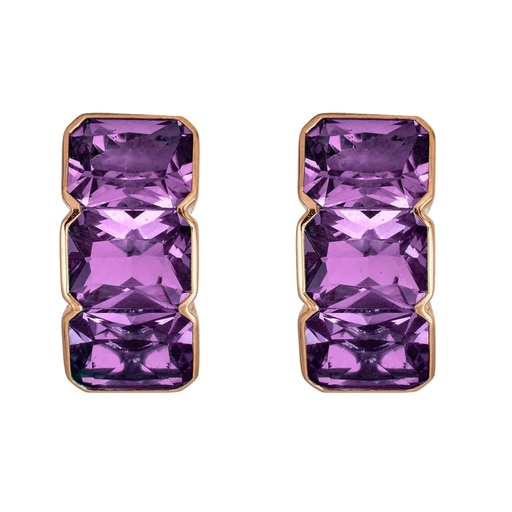 [E5371-AM] Rose Gold Pietra Huggie Earring - Amethyst