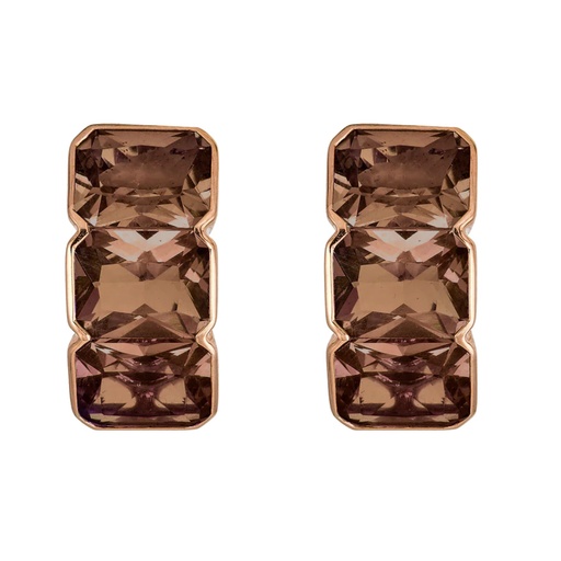 [E5371-SM] Rose Gold Pietra Huggie Earring - Smokey Quartz