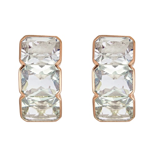 [E5371-WT] Rose Gold Pietra Huggie Earring - White Topaz