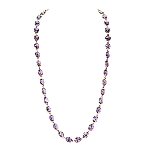 [N5735-AM24] Rose Gold Pietra Oval Chain Necklace - Amethyst