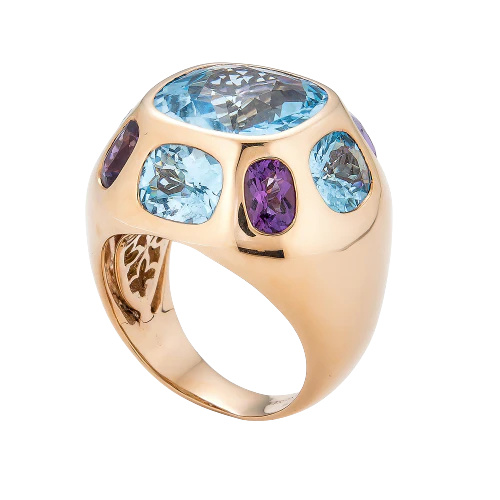 Rose Gold Pietra Ring - Blue Topaz