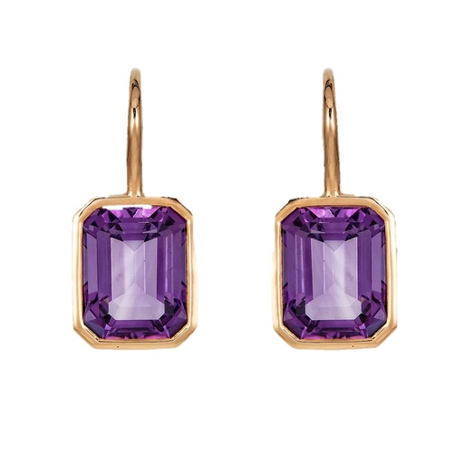[E5350-AM] Rose Gold Pietra Single Drop Earrings - Amethyst
