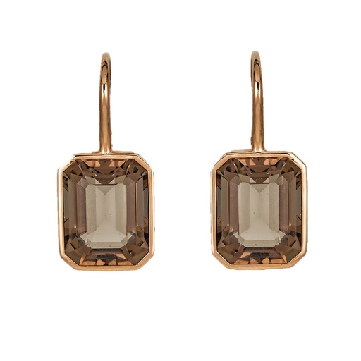[E5350-SM] Rose Gold Pietra Single Drop Earrings - Smokey Quartz