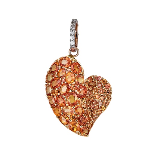 [P1450-OR] Rose Gold Wave Heart Large Pendant - Orange Sapphire