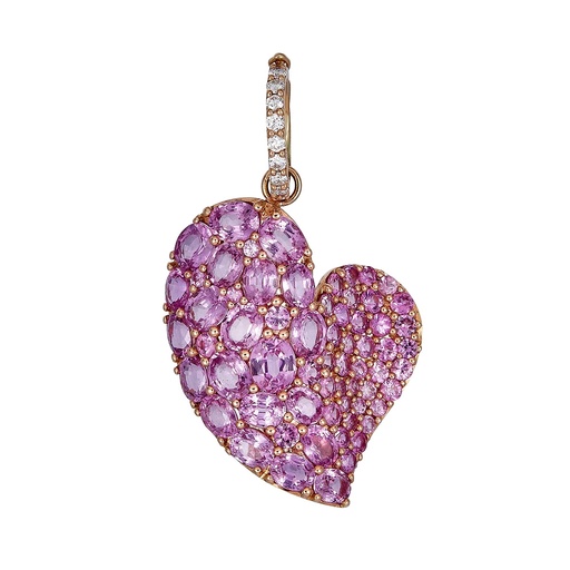[P1450-P] Rose Gold Wave Heart Large Pendant - Pink Sapphire