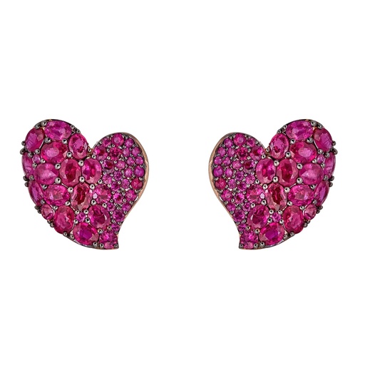 [E5389-DP] Rose Gold Wave Heart Medium Earring - Pink Sapphire