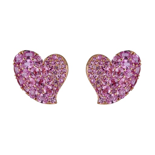 [E5389-P] Rose Gold Wave Heart Medium Earring - Pink Sapphire