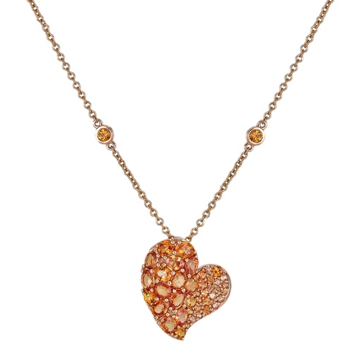[N6088-OR] Rose Gold Wave Heart Medium Necklace - Orange Sapphire