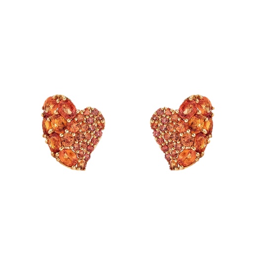[E5017-OR] Rose Gold Wave Heart Small Earring - Orange Sapphire