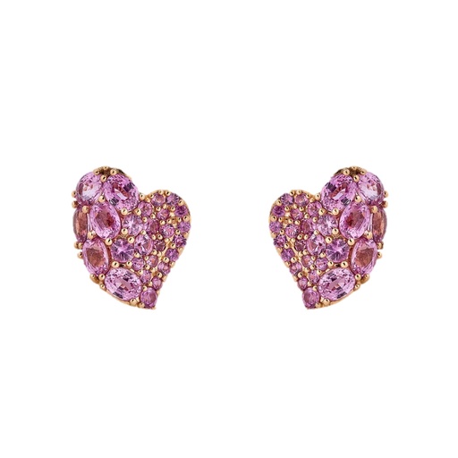 [E5017-P] Rose Gold Wave Heart Small Earring - Pink Sapphire