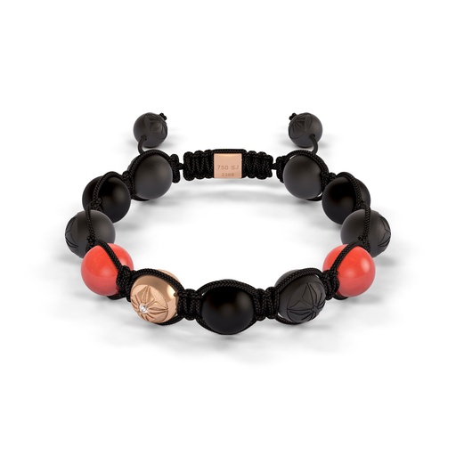 [D227099] Shamballa Jewels Rose Gold Diamond & Coral 10mm Braided Bead Bracelet