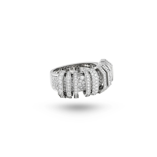 [R064AWG-EC48] Small Akasha Ring With Pave On Band And Full Diamond Links