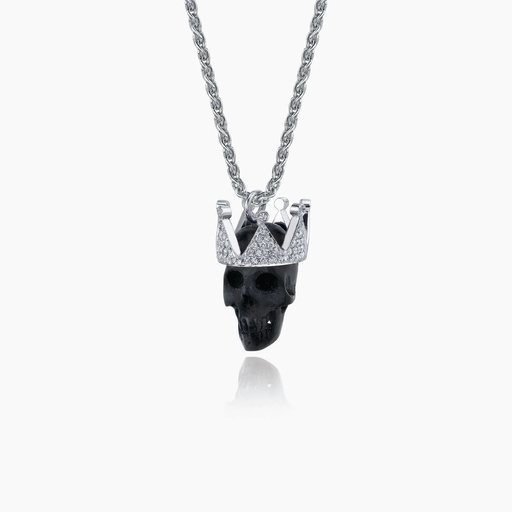 [PWW5X] The Black Ivory Skull & Diamond Crown Pendant