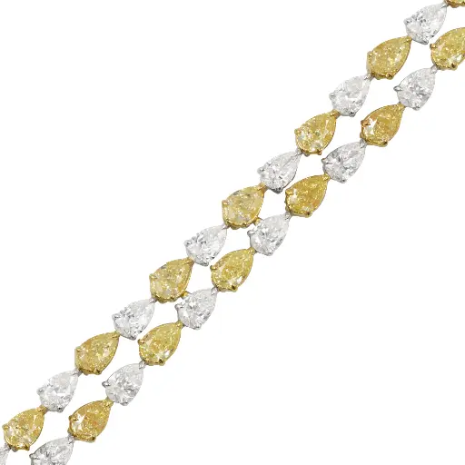 [FBR-2103.1#3769] Fancy Yellow & White Diamond Pear Shape Tennis Bracelet