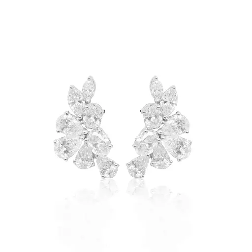 [EAER-1534#3776] White Gold Mixed Cut Diamond Earrings