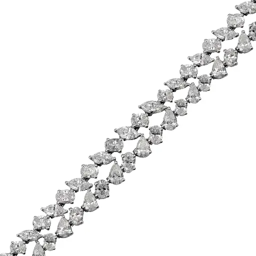 [EABR-1477.1#3784] White Gold Mixed Cut Diamond Tennis Bracelet