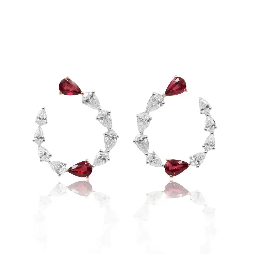 [GAER-1550#3785] White Gold Diamond & Ruby Earrings