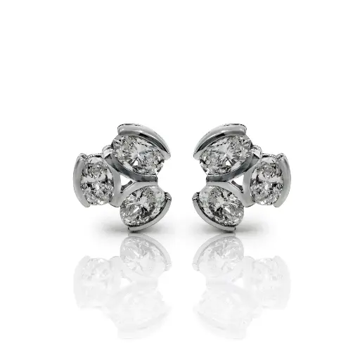[EAER-1789#3786] White Gold Trio Oval Diamond Stud Earrings