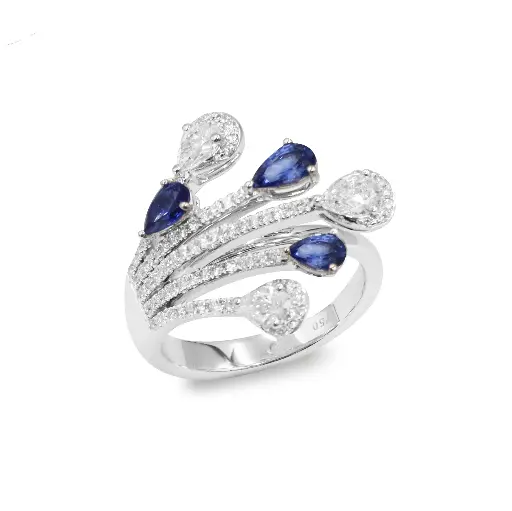 [GAR-1596#3788] White Gold Diamond & Sapphire Cocktail Ring