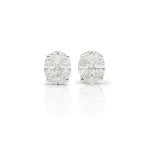 [EAER-1103.10#3795] White Gold & Diamond Illusion Stud Earrings