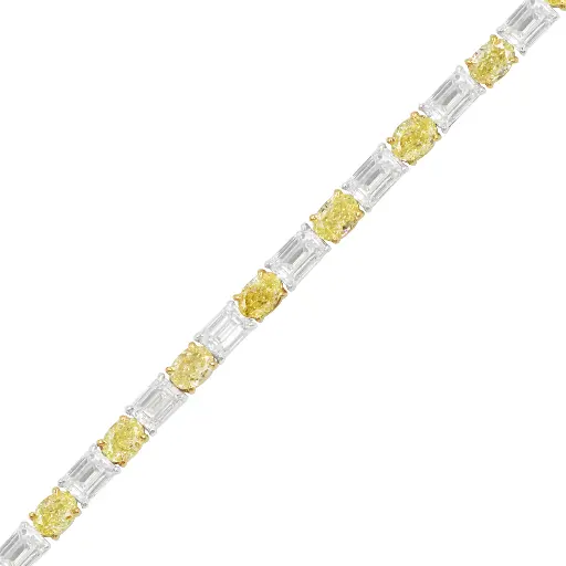[FBR-2146#3798] White Gold Yellow & White Diamond Tennis Bracelet