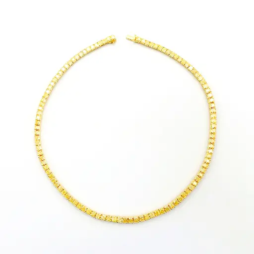 [FN-1425#3800] Fancy Yellow Diamond Cushion Cut Tennis Necklace