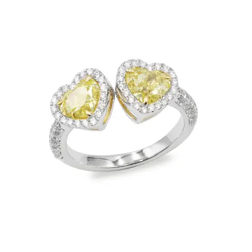 [FR-878#3808] Fancy Intense Yellow & White Diamond Double Heart Ring