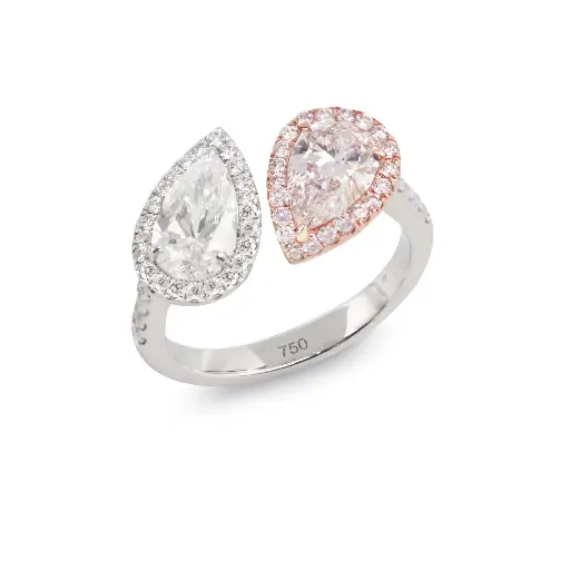 [FR-1932#3810] Pink & White Diamond Double Pear Ring
