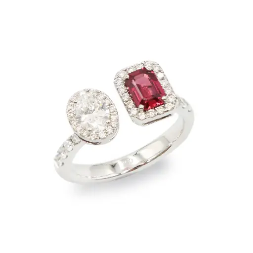 [GAR-1077#3811] White Gold Diamond & Ruby Ring