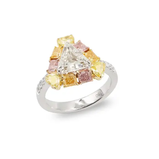 [FR-1250.2#3812] Yellow, White & Pink Diamond Tri Ring