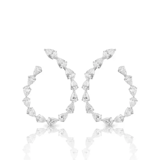 [EAER-1323#3813] White Gold & Diamond Pear Shape Hoop Style Earrings