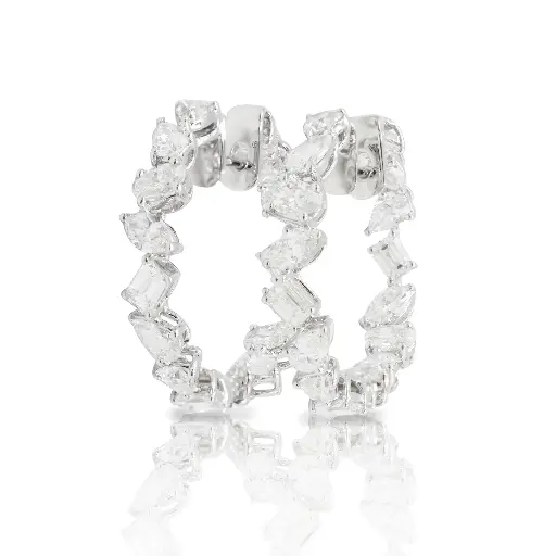 [RAER-11118.1#3814] White Gold Mixed Cut Diamond Hoop Earrings