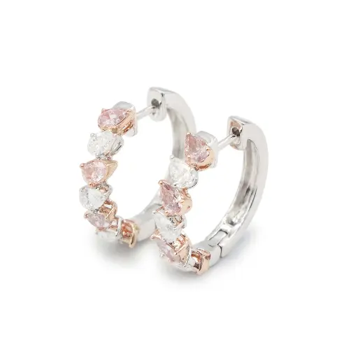 [FER-1919#3816] Pink & White Diamond Hoop Earrings