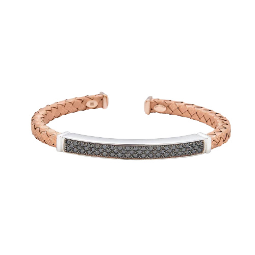 [B4540] Titanium Oro Black Diamond Open Bracelet