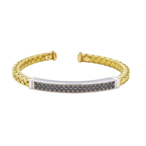[B4540] Titanium Oro Black Diamond Open Bracelet