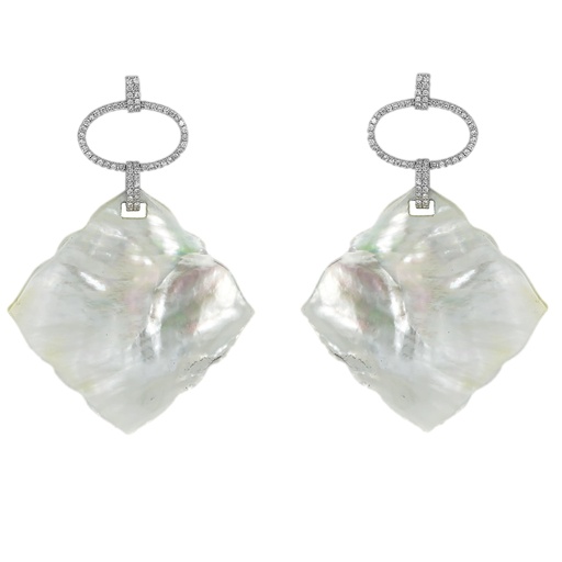 [E4987-WMOP/WG] White Gold Capri Disc Earrings
