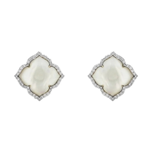 [E5240-MOP] White Gold Capri Small Flower Earrings - Mother of Pearl