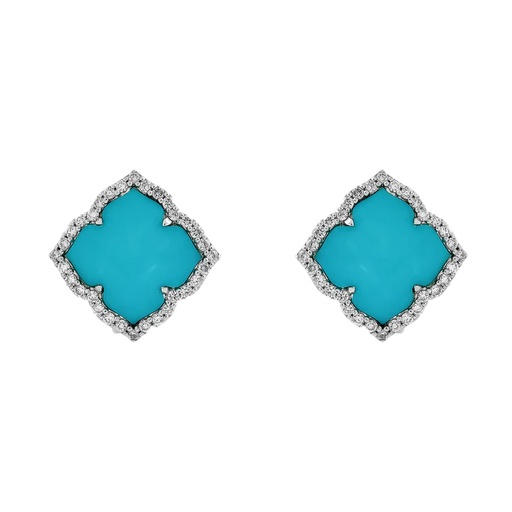 [E5240-TURQ/W] White Gold Capri Small Flower Earrings - Turquoise