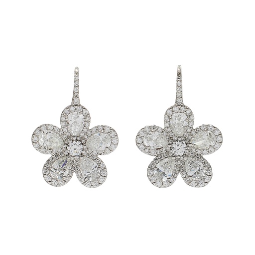 [E5407-DIA/WG] White Gold Classic Flower Drop Earrings