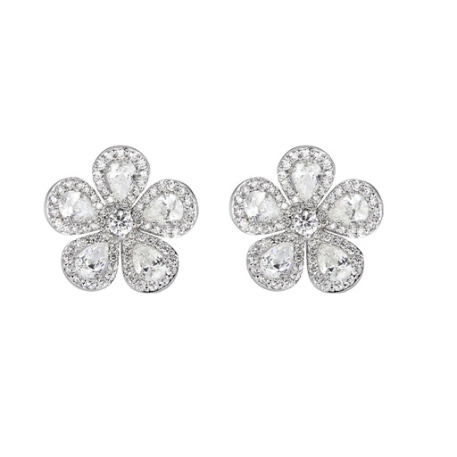 [E5045-DIA/WG] White Gold Classic Flower Earrings