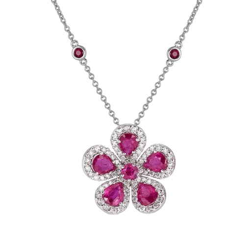 [N6082-R] White Gold Classic Flower Large Necklace