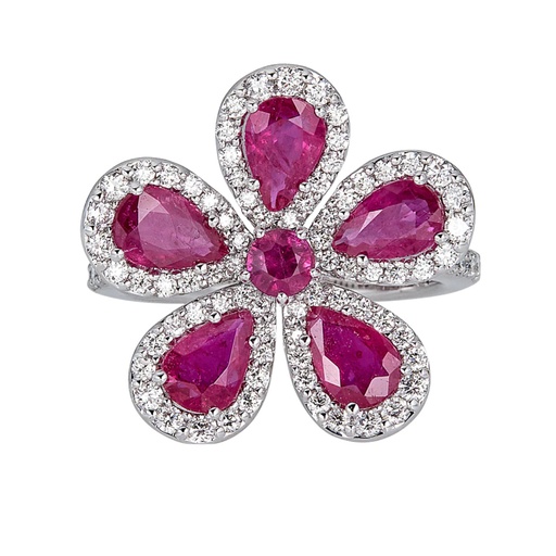 White Gold Classic Flower Ring - Ruby