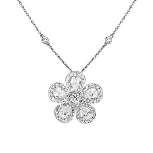 [N6081-WG] White Gold Classic Flower Small Necklace