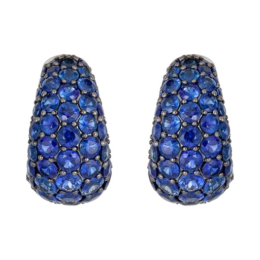 [E5406-B] White Gold Dome Huggie Earring - Blue Sapphire