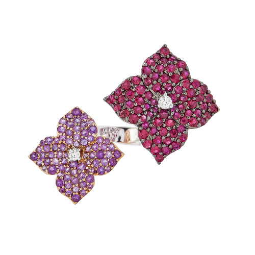 White Gold Fiore Double Flower Ring - Amethyst
